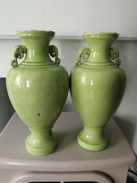 Large Lime Green Urn Shaped Ceramic Vases