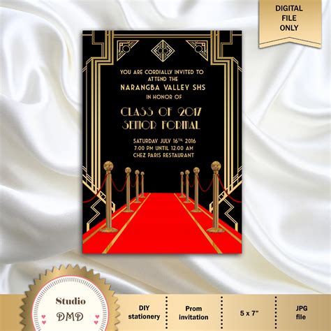 Great Gatsby Style Art Deco Prom Invitation Red Carpet Prom