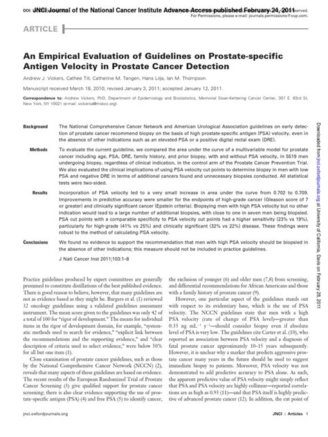 Psa Velocity Article Jnci Prostate Specific Antigen Prostate Cancer