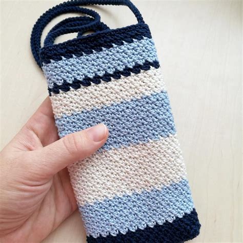 Crossbody Cell Phone Case Blue And White Strips Shoulder Etsy