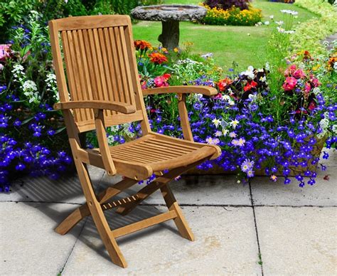 A classic and timeless garden chair. Rimini Wooden Garden Chair with arms, Teak Folding Chair