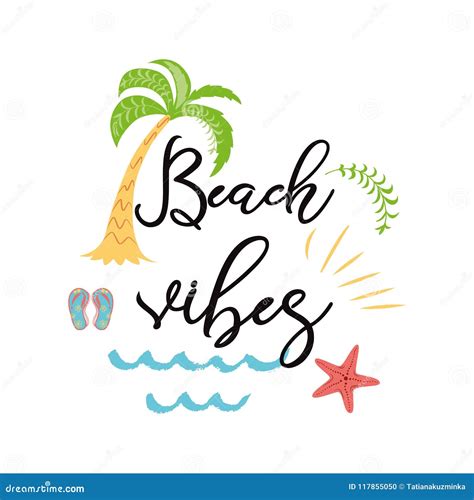 Beach Vibes Modern Calligraphic T Shirt Design With Sea Star Palm Tree