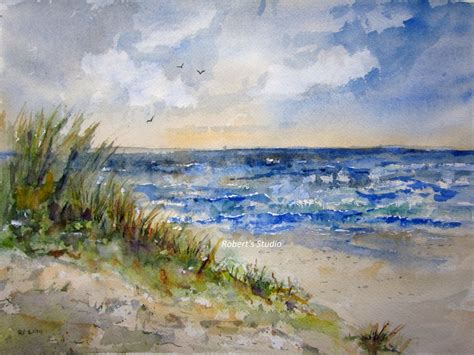 Beachscape Print Of Watercolor Landscape Painting Watercolor Etsy