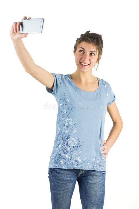 Casual Brunette Taking A Selfie Stock Photo Image Of Beautiful