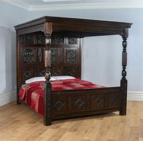 Reproduction Tudor Style Super King Oak Full Tester Four Poster Bed