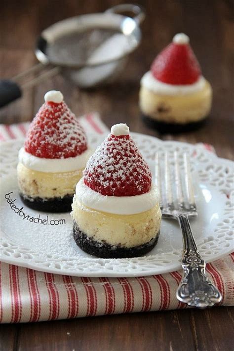 Normally baked in a pan but you can also make individual ramekins. Mini Santa Hat Cheesecakes - 15 Lovely Christmas Desserts | GleamItUp | Holiday desserts ...