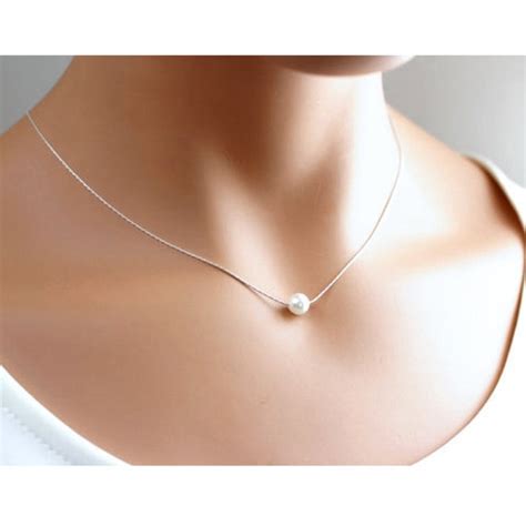 Single Pearl Necklace Bridesmaid Necklace Floating White Etsy