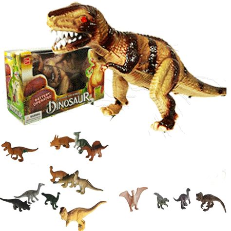 7 Piece Dinosaur Set Walking Sound And Lights Large Battery Operated