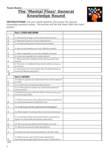 79 General Knowledge Quiz Questions For Tutor Time Teaching Resources