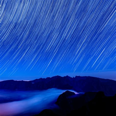 2932x2932 Star Trails Over The Mountains Of Madeira 4k Ipad Pro Retina