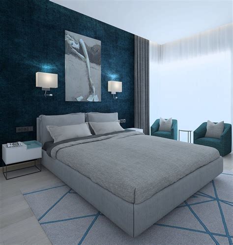 Modern Bedroom With Green Wallpaper 3d Cgtrader