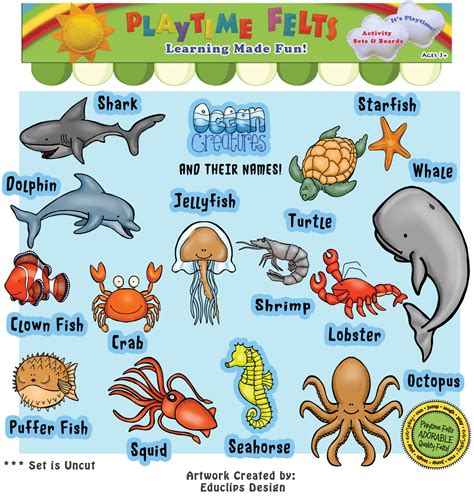 Ocean Creatures and Their Names Felt Set - Uncut