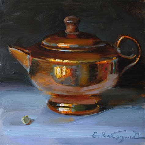 Copper Creamer By Elena Katsyura Oil ~ 6 X 6 Oil Painting Inspiration