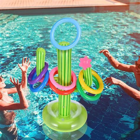 Inflatable Cactus Ring Toss Game Set Floating Swimming Ring Summer