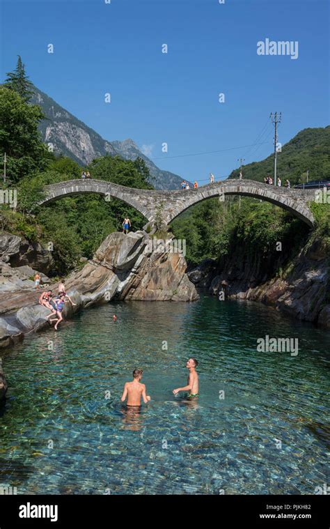 Rocks On The River Verzasca In Front Of The Ponte Dei Salti At