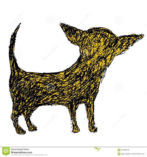 Funny Silhouette Of A Chihuahua Dog Doodle Style Cartoon Scribble