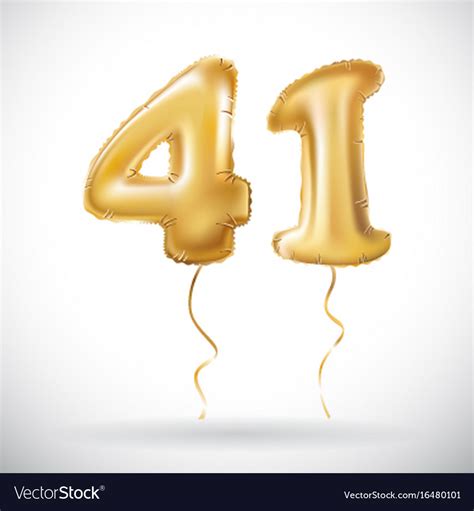 Golden 41 Number Forty One Metallic Balloon Party Vector Image