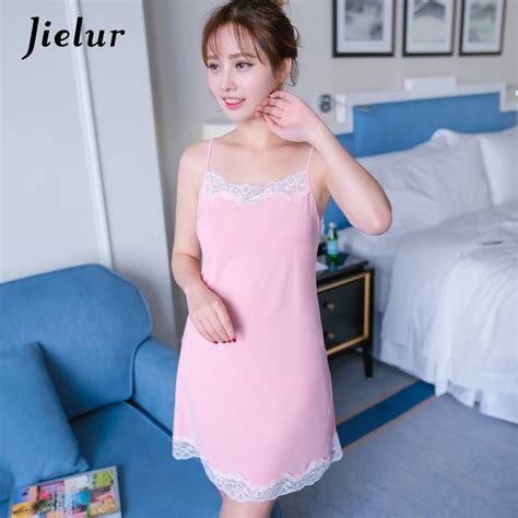 Jielur Summer Sexy Lace Patchwork Nightgowns Backless Perspective