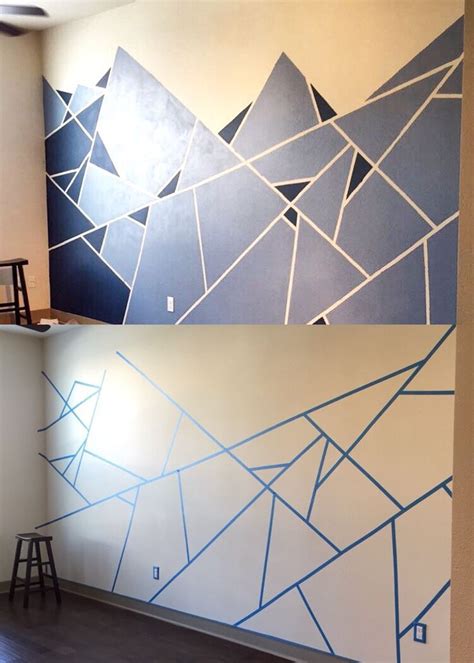 Geometric triangle wall paint design idea with tape diy craft. 43 best images about Painting on Pinterest | Vinyls, How ...