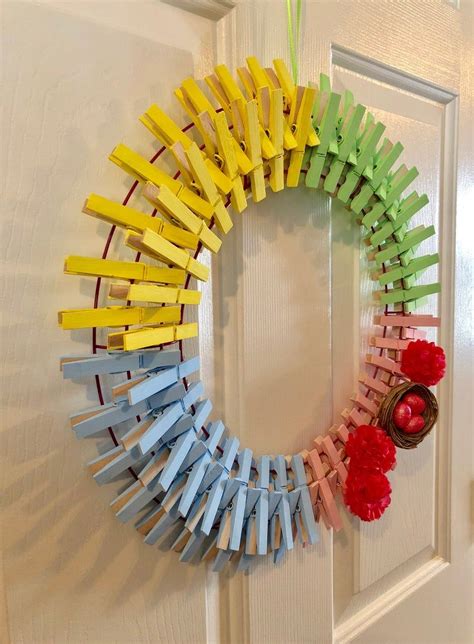 Easter Spring Pastel Clothespin Wreath With Eggs And Nest Etsy In