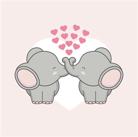 Couple Elephant With Pink Hearts For Valentines Day 638077 Vector Art