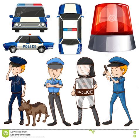 Policeman And Police Cars Stock Vector Illustration Of Drawing 77386985