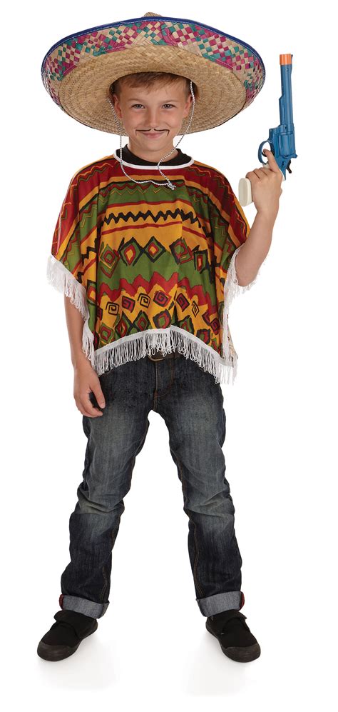 Boys Mexican Poncho Costume For Cowboy Wild West Fancy Dress Kids