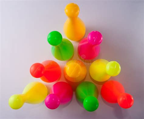Colorfull Green Red Yellow Pink Bowling Pin Toy Stock Photos Free