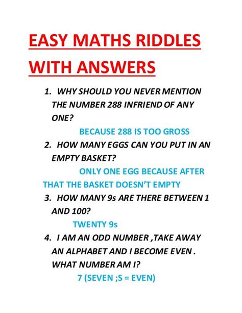 Easy Maths Riddles With Answers Math Riddles Riddles With Answers Math Riddles With Answers