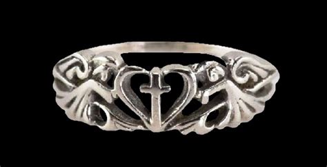 Christian Symbols Angel Heart And Cross Sterling Silver Ring