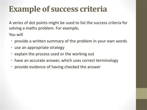 Sample Success Criteria