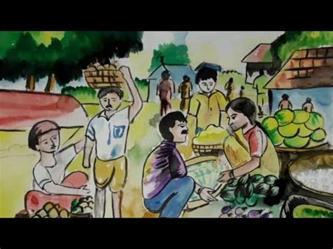 The best of basic training vol.1 wizard how to draw: How to draw a scenery of a village market || How to draw market for kid - YouTube