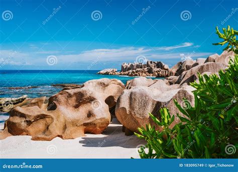La Digue Seychelles Beautiful Remote Tropical Beach With Green