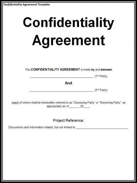 Confidentiality Agreement Form Template Business