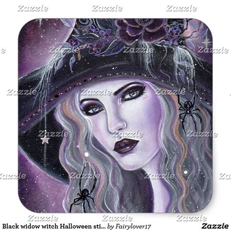 Black Widow Witch Halloween Stickers By Renee Gothic Fantasy Art