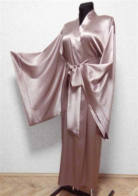 Mulberry Silk Kimono Robe Pink Silk Robe Long Satin Robe Etsy Silk