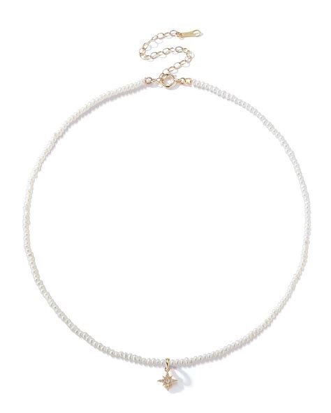Mizuki 14k Gold Pearl Beaded Starburst Diamond Necklace In White Lyst