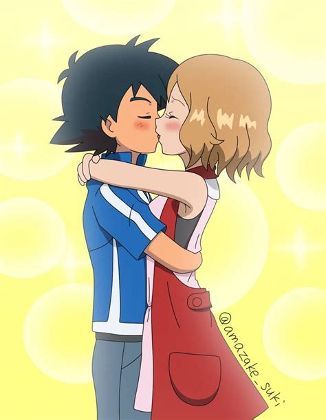 Ash And Serena Kissing By Amarant1 On DeviantArt Ash Pokemon