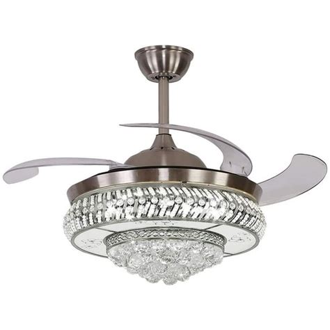 Tfcfl 36 Crystal Ceiling Fan Light Led Chandelier 3 Color Dimmable