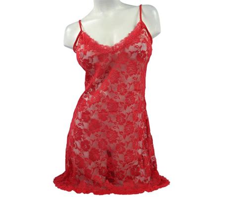 Womens Very Sexy Peek A Boo Snug Lace Nightie Red Panties Showing Red Formal Dress Formal