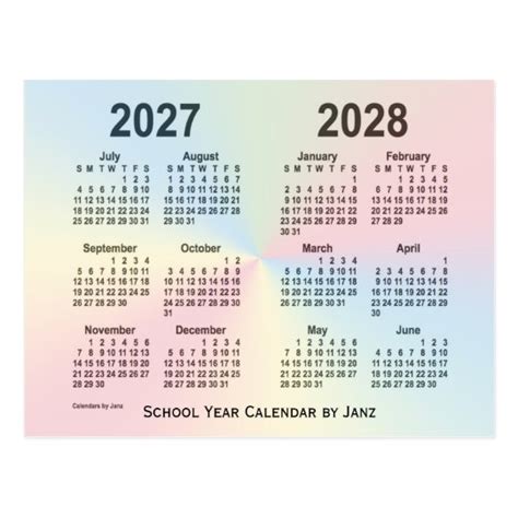2027 2028 Rainbow Cloud School Calendar By Janz Postcard Au