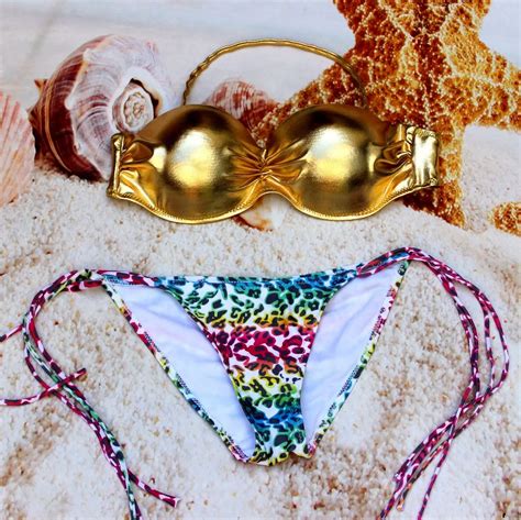 hot metallic gold bikini brazilian swimwear super push up bikinis women bathing suits summer