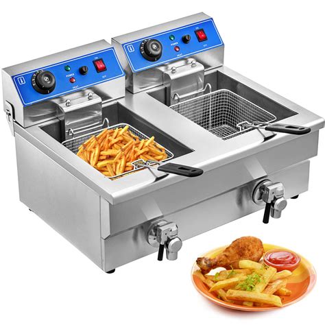 Reasejoy 20l Commercial Electric Countertop Stainless Steel Deep Fryer Single Large Tank Basket