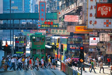 Pedestrians Crossing Street In The Central District Hong Kong China