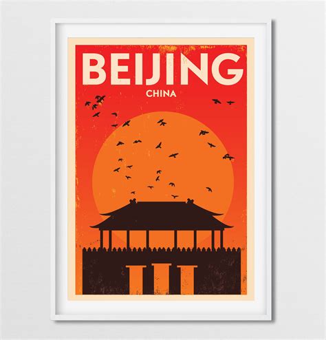 Beijing Travel Poster Travel Decor Cityscape Print Retro Etsy