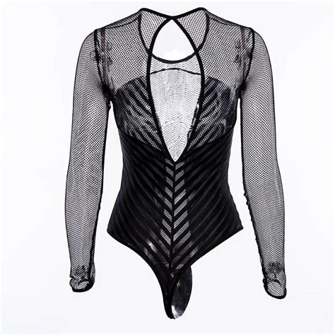 2018 gothic sexy bodysuit women black long sleeve summer beach hot bodysuits femme v neck cross