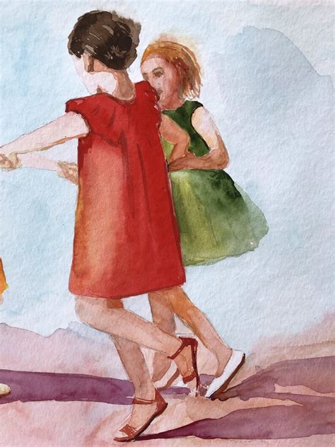 Three Sisters Or Girlfriends Holding Hands Original Watercolor Etsy