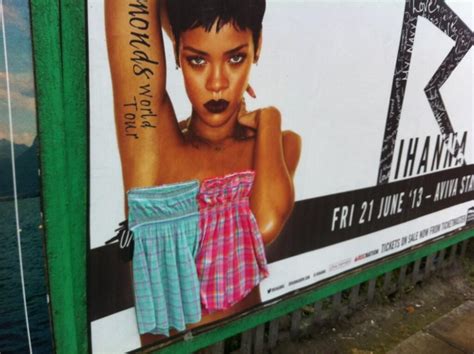 Topless Rihanna Billboards Have Dresses Stapled To Them In Dublin