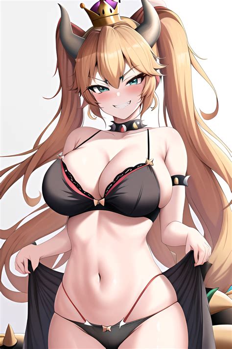 Rule 34 1girls Ai Generated Blonde Hair Blue Eyes Bowsette Bra Breasts Female Female Only Grin