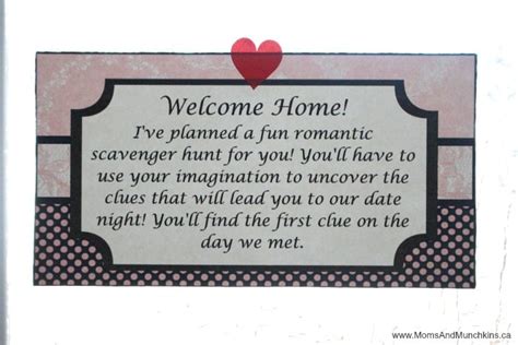 Lead your loved one to their favorite places, or places you've visited together. Romantic Scavenger Hunt - Moms & Munchkins